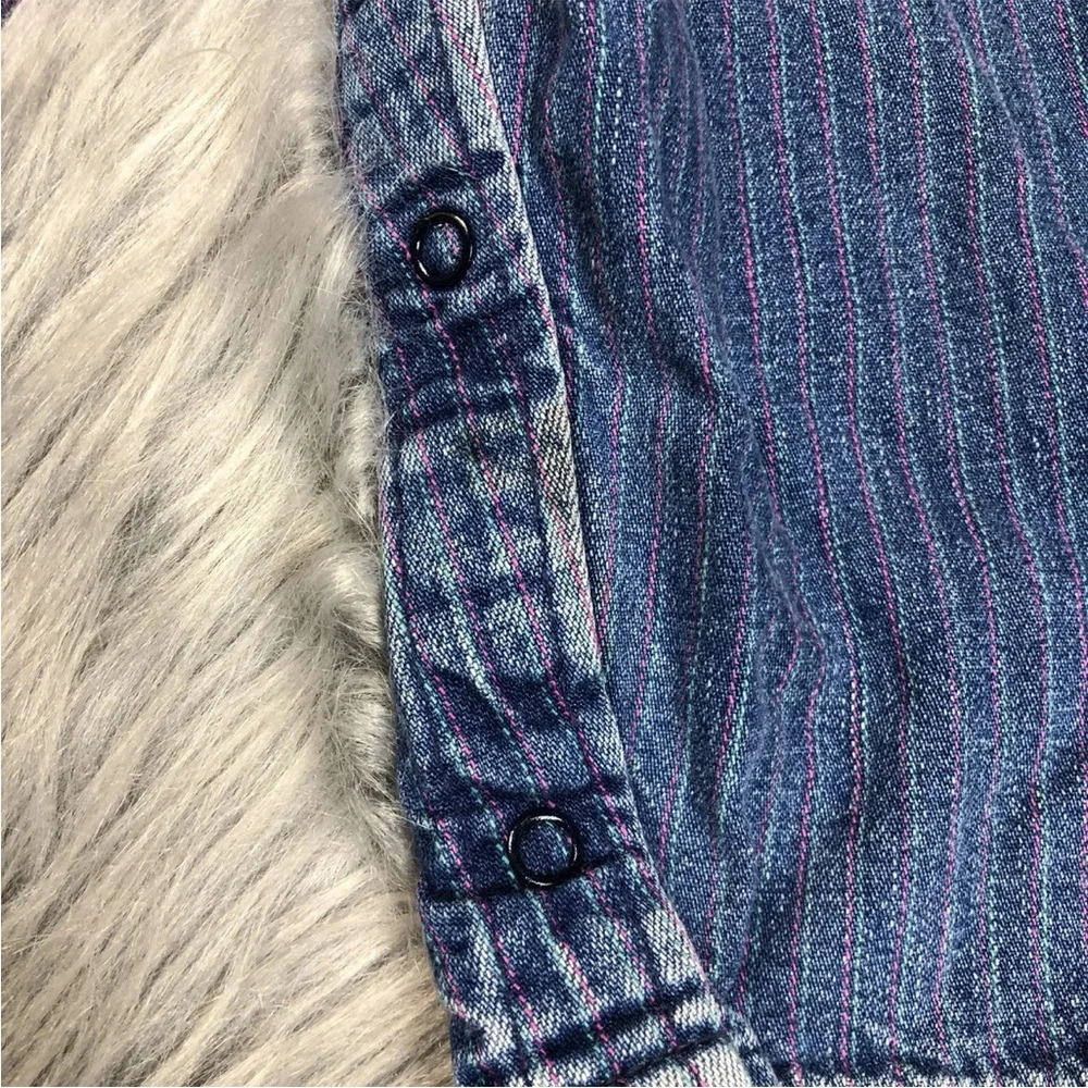 Vintage Oshkosh Bgosh Baby Girls Denim Blue Pink Striped Vestbak Overalls